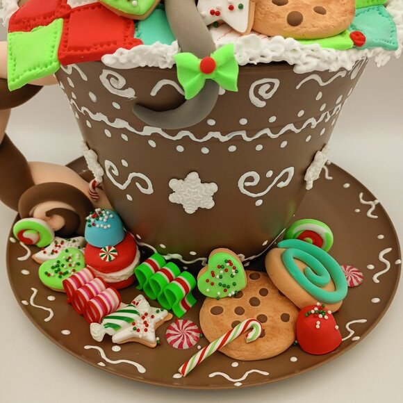 Christmas Hot Cocoa Mug with Sleepy Mouse and Cookies, Whimsical Holiday Decor - Picture 3 of 6